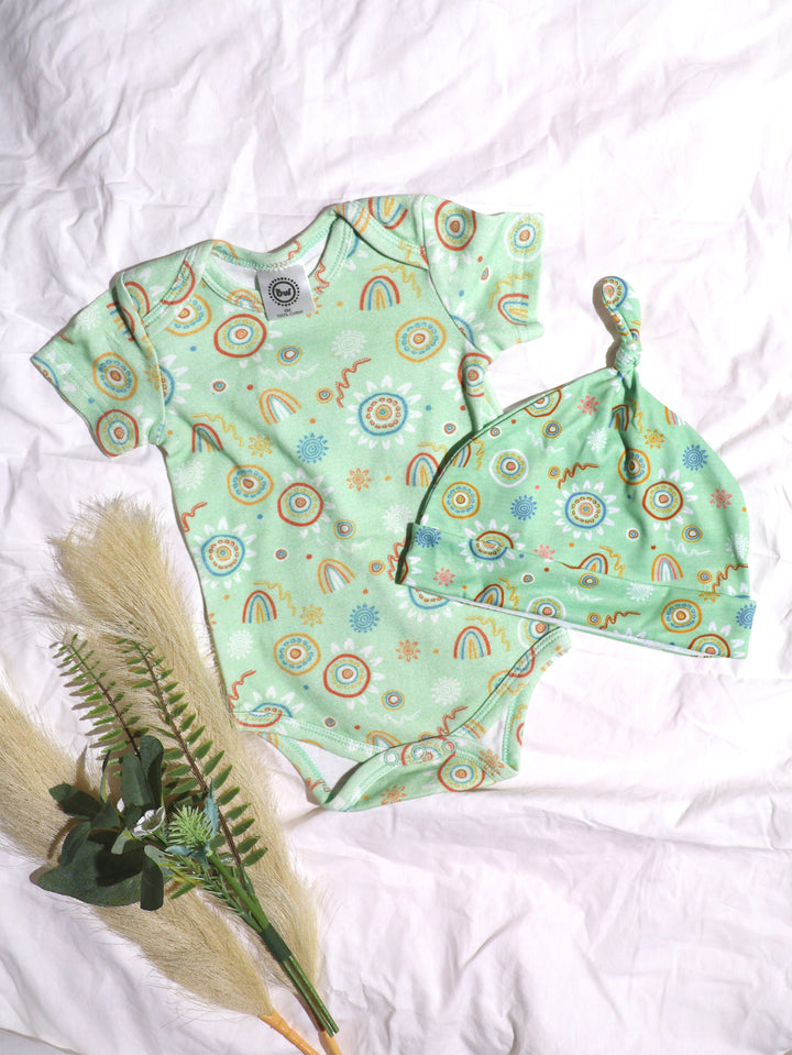 Sand Paintings (Green) - Baby Onesie + Baby Beanie