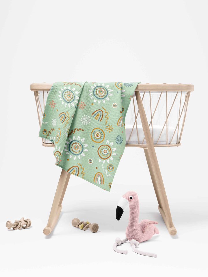 Sand Paintings (Green) - Muslin Baby Swaddle Wrap