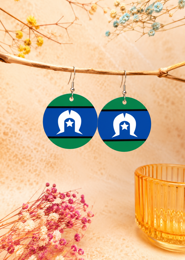Torres Strait Islander Flag - Round Earrings