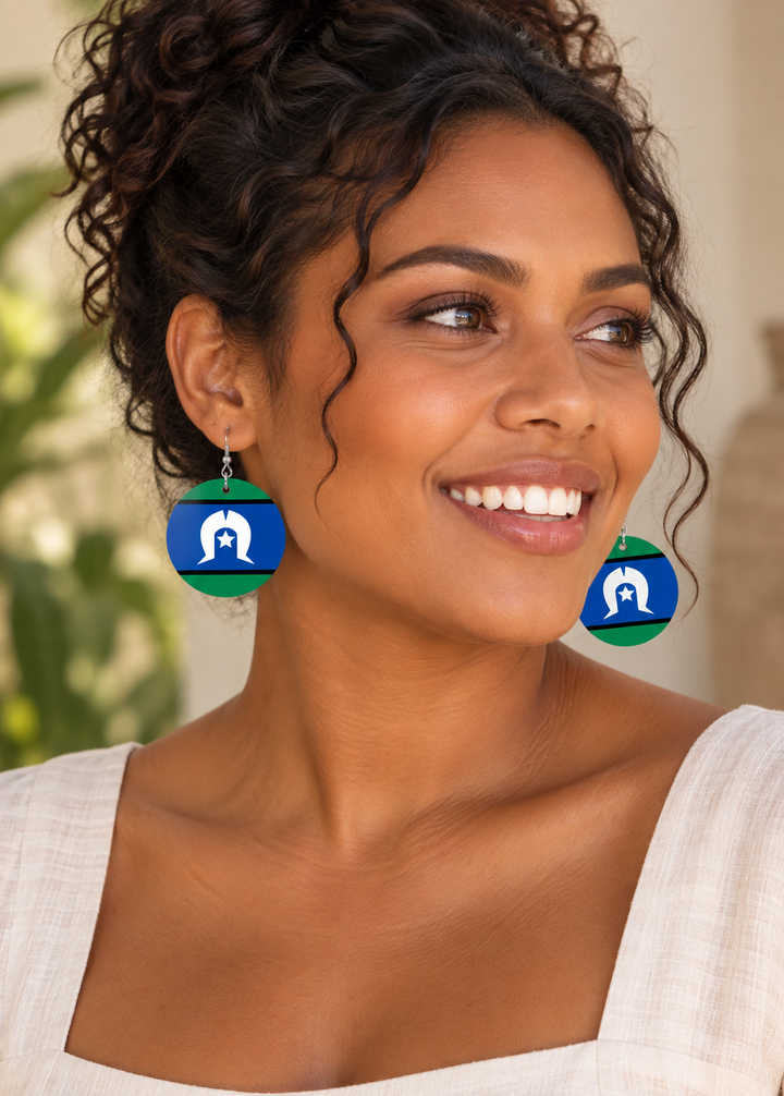 Torres Strait Islander Flag - Round Earrings