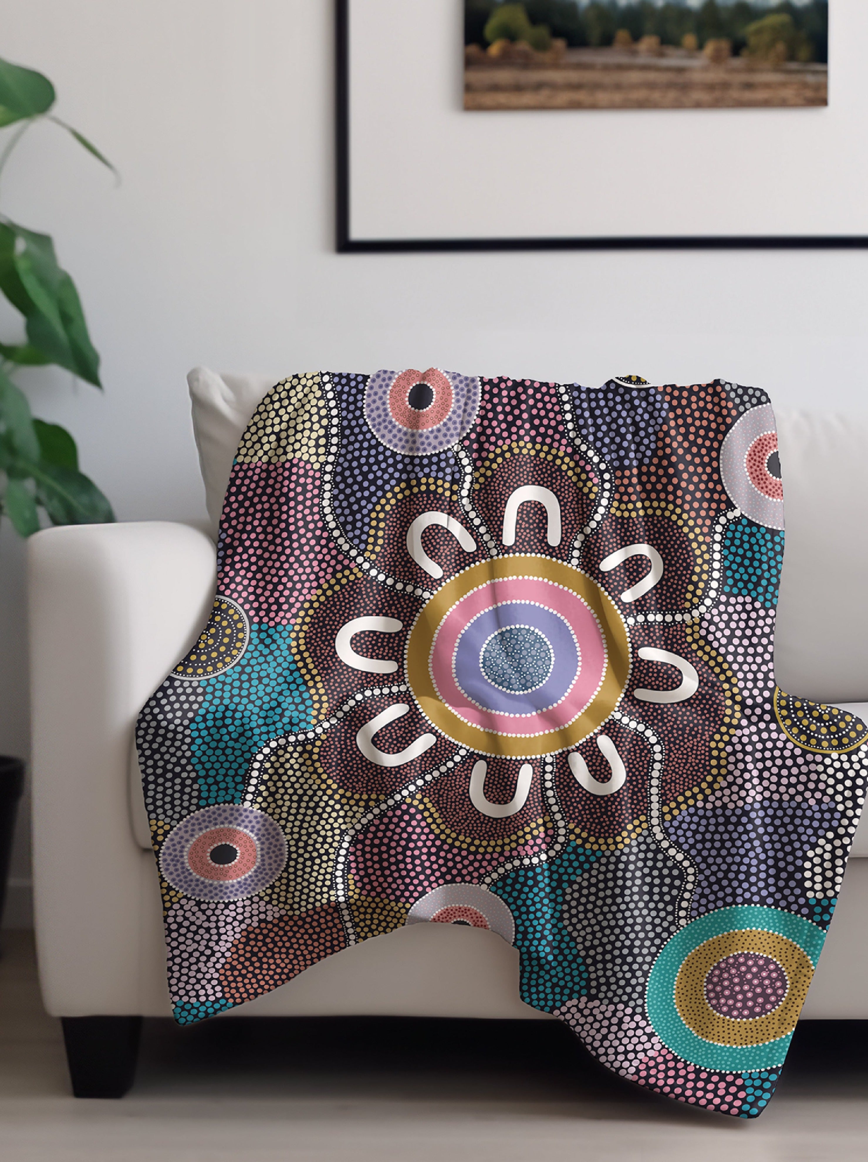 Indigenous Designed Aboriginal Art THROW RUGS BLANKETS BW Tribal