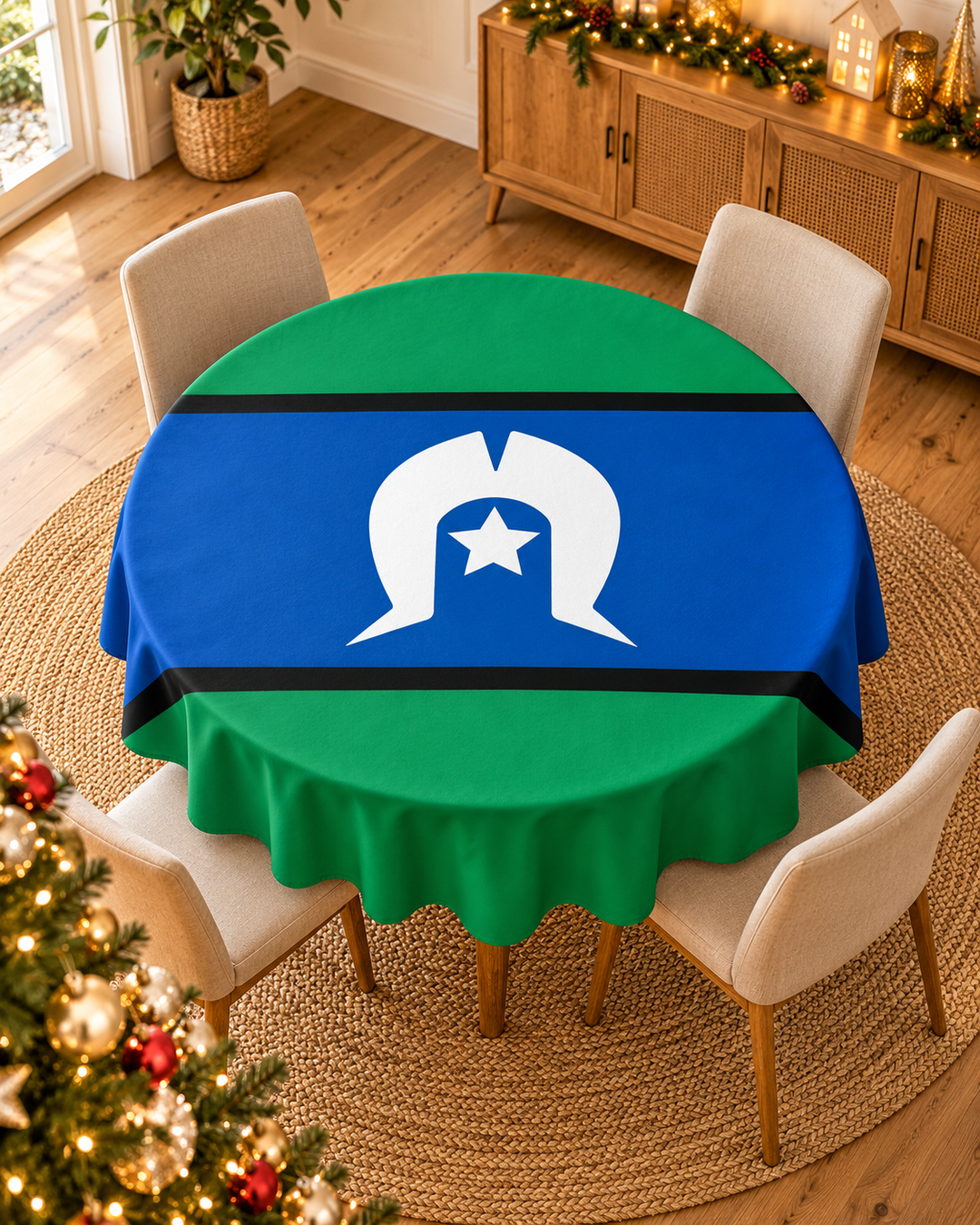 Torres Strait Islander Flag - Round Tablecloth