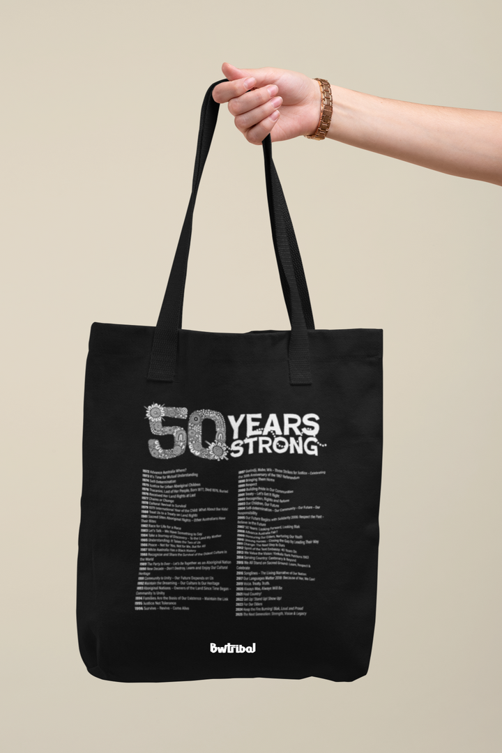 50-Year Commemoration (black/white) - NAIDOC 2025 Cotton Tote Bag
