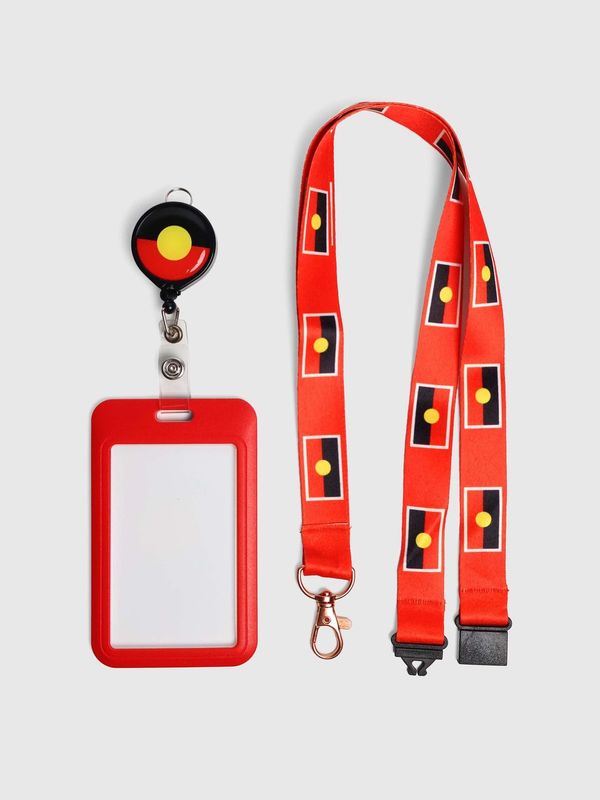 Aboriginal Flag - ID Card Set with Lanyard and Retractable Holder