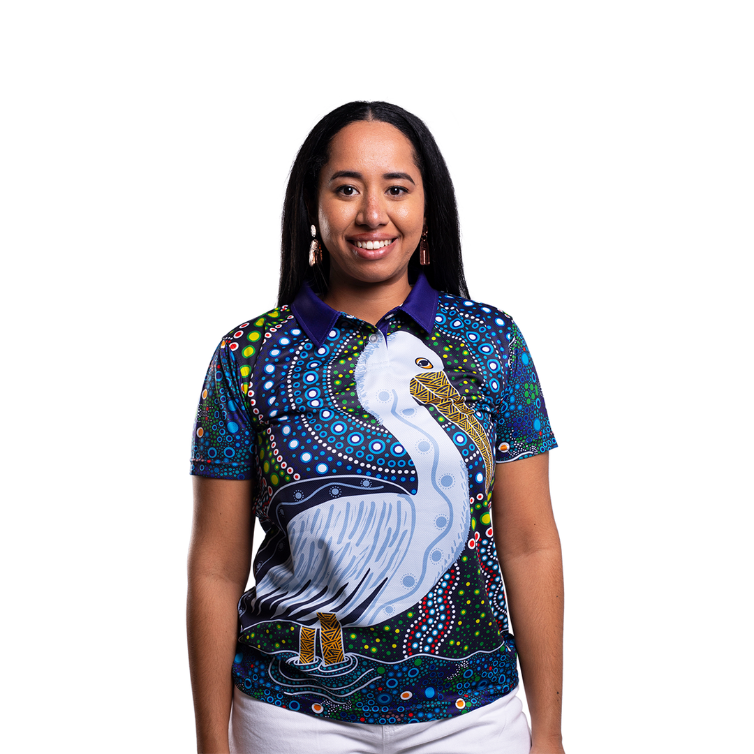 We are excited to share this fantastic new original polo design "Pelican" by Alison Simpson. 