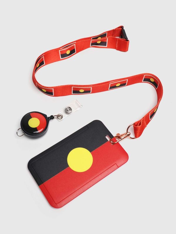 Aboriginal Flag - ID Card Set with Lanyard and Retractable Holder