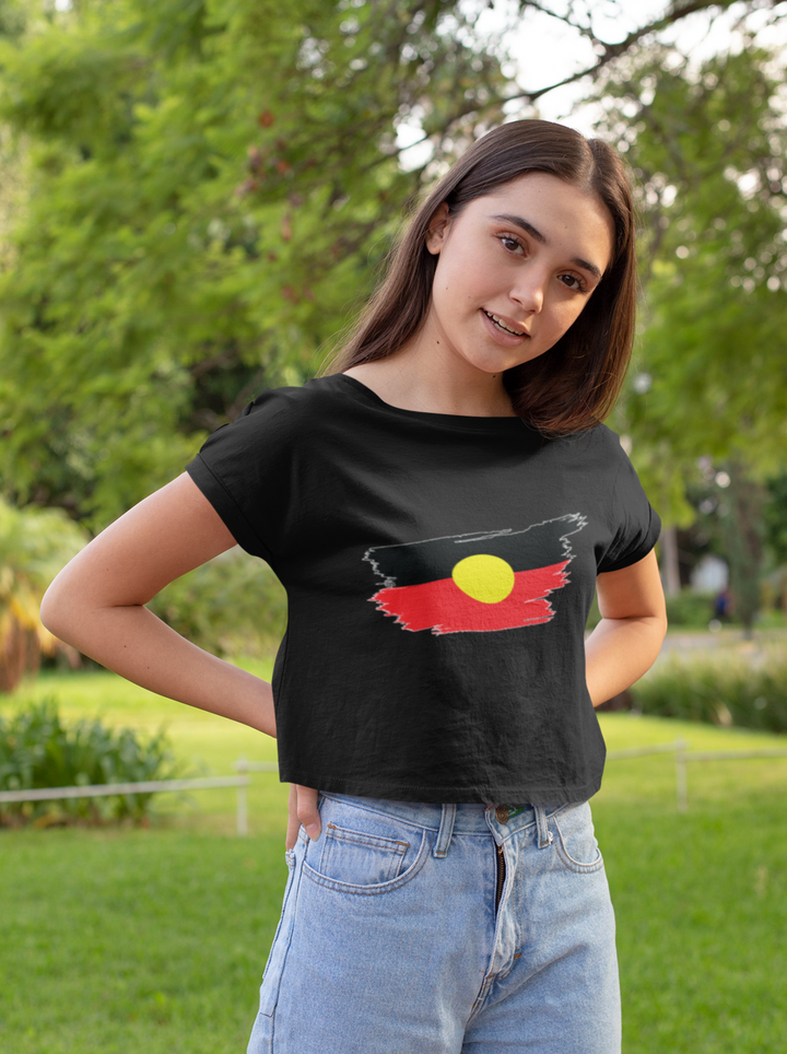 Brushstroke Aboriginal Flag - Women's Crop Tee