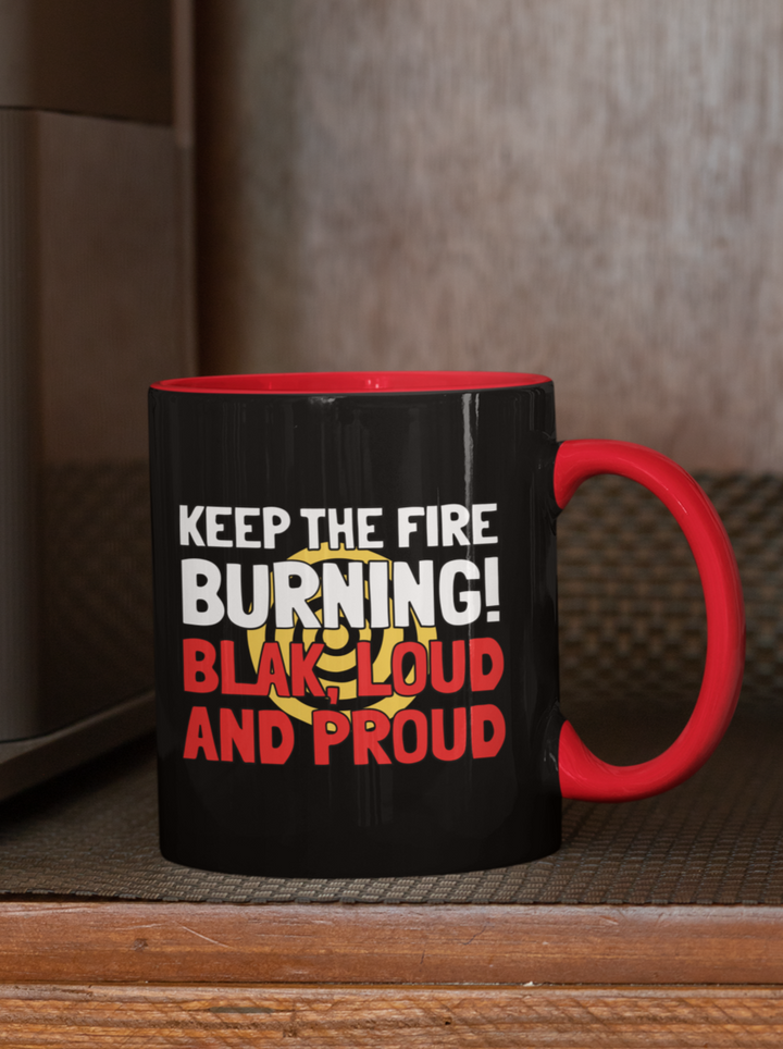Keep The Fire Burning! NAIDOC 2024 -  Colourful Accent Mug (Black)