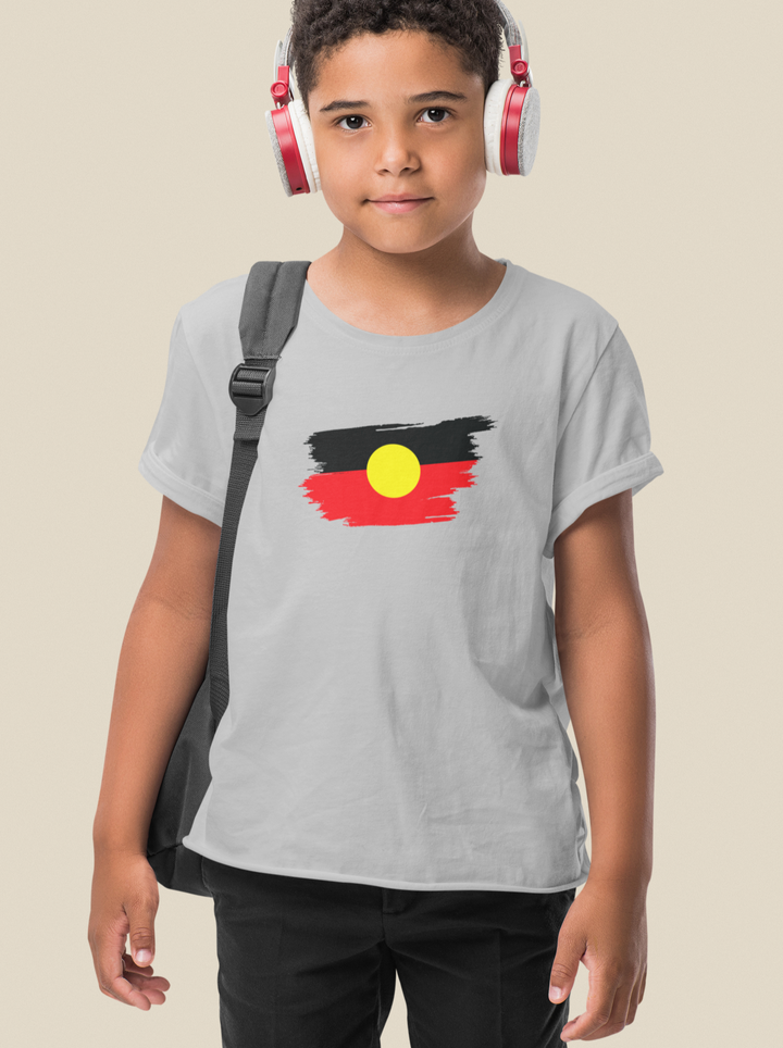 Brushstroke Aboriginal Flag - Kids Cotton Tee