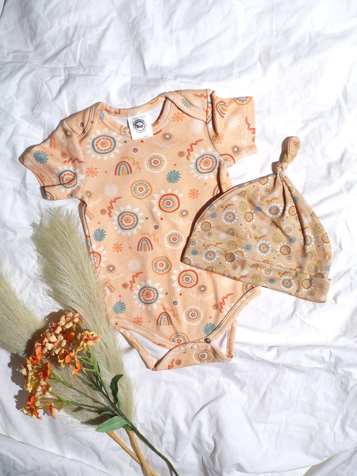 Sand Paintings (Orange) - Baby Onesie + Baby Beanie