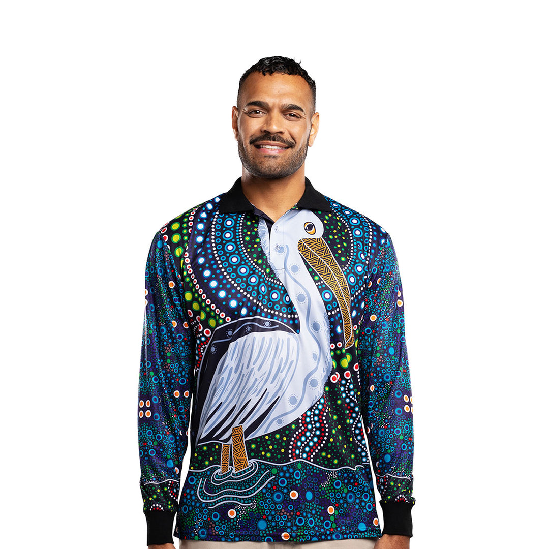 Pelican Artwork  Unisex Aboriginal Designed Long-Sleeved Fishing
