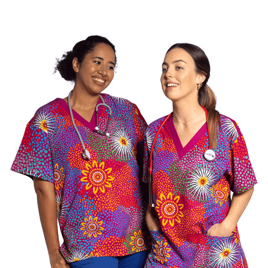 Aboriginal Art Medical Scrub Tops Indigenous Australian Designs BW