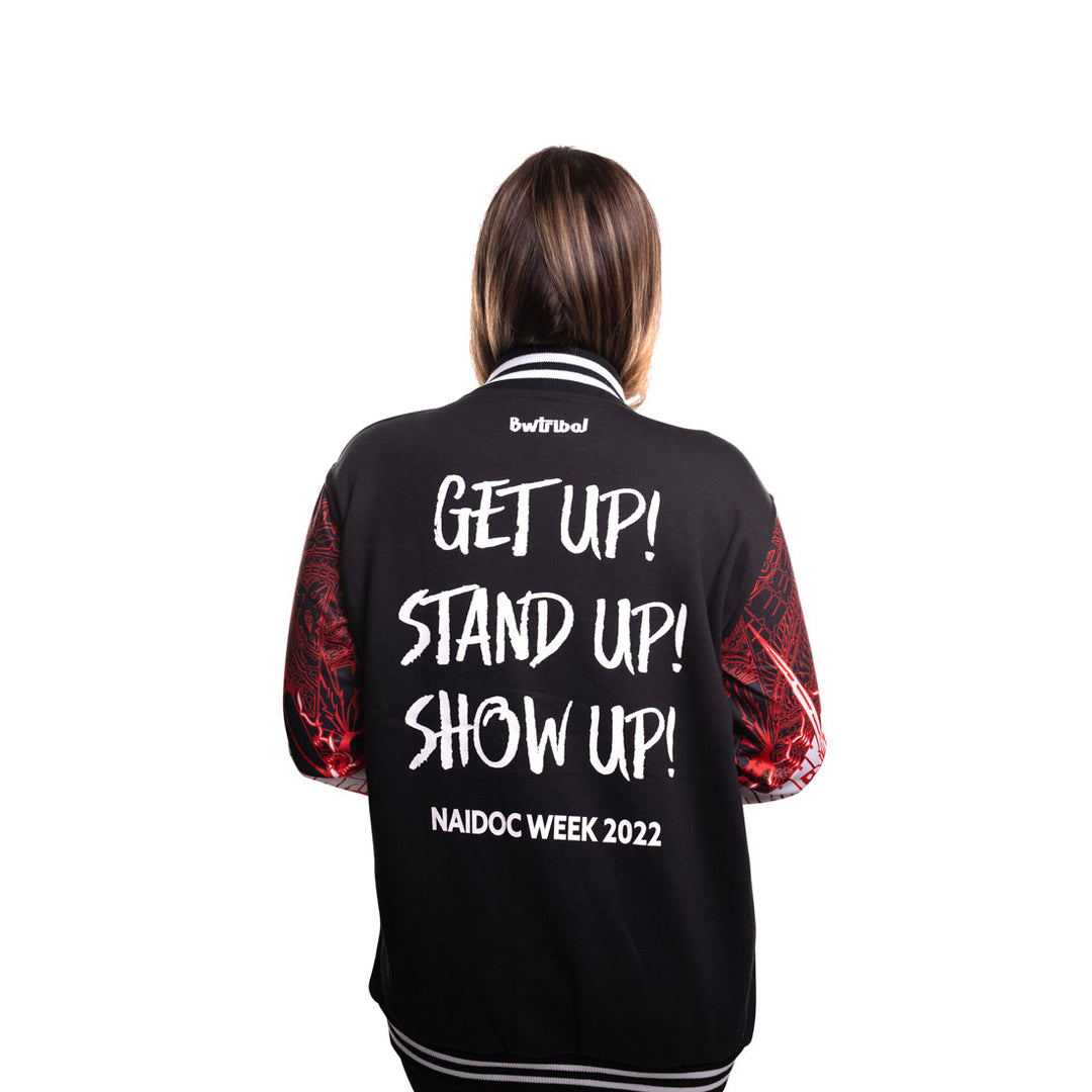 Get Up Stand Up Show Up! (NAIDOC 2022) - Women's Indigenous Varsity Jacket - Varsity Jackets
